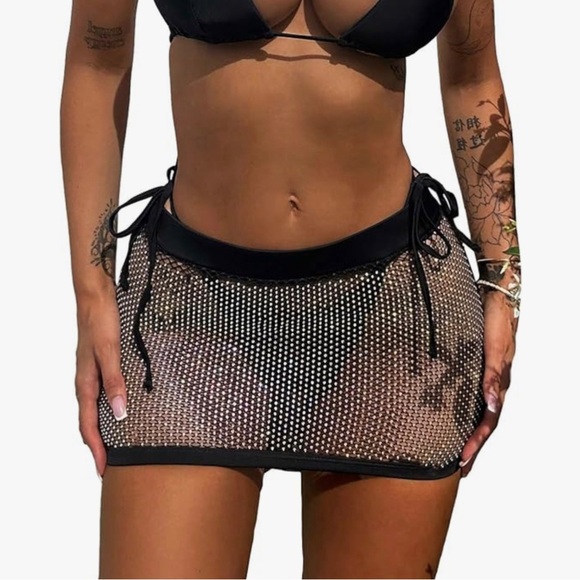 Dresses & Skirts - NEW Floerns Women's Rhinestone Swimwear Fishnet See Through Beach Cover Up Skirt